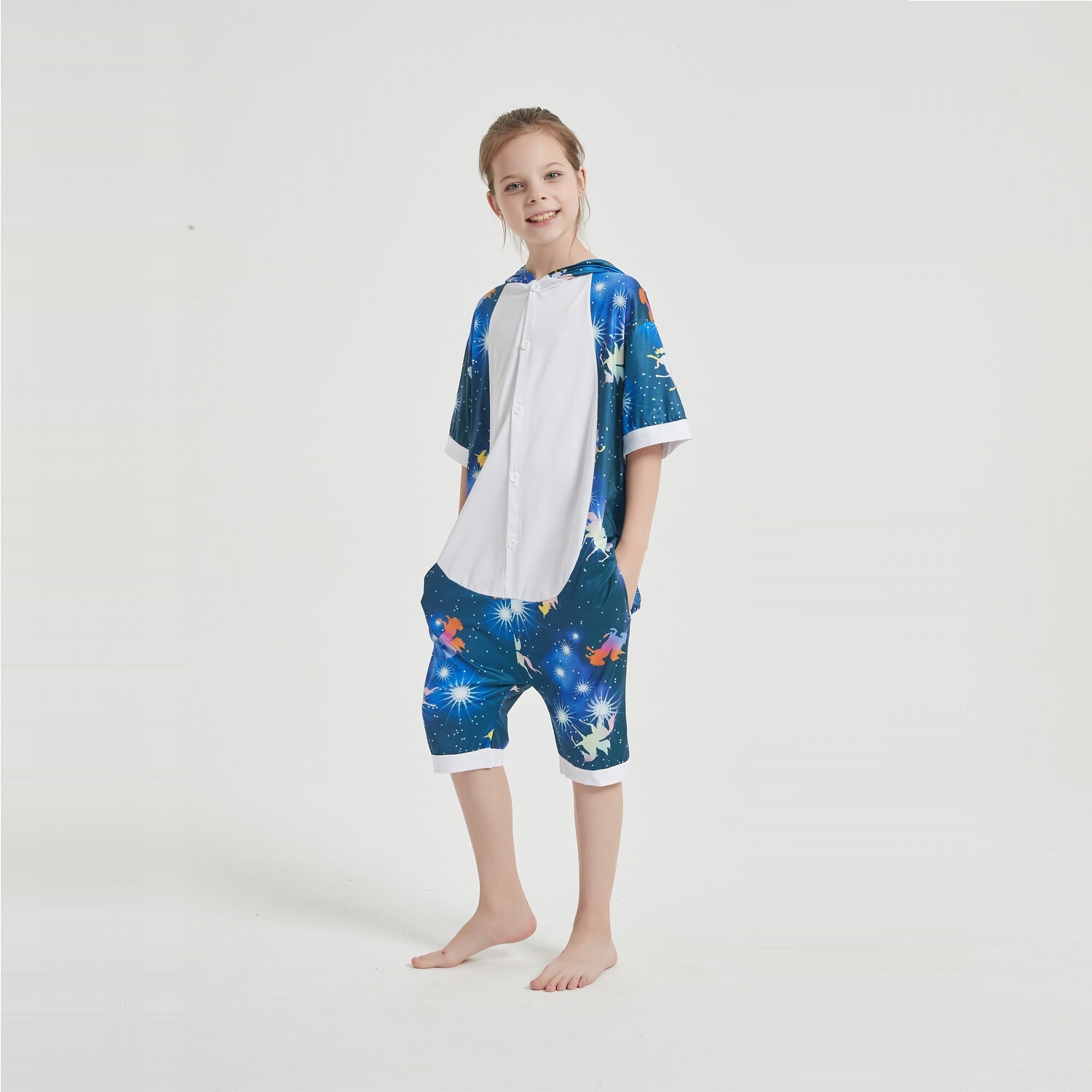 Toy Farm Unisex Animal Summer Pyjamas - Dark Galaxy Unicorn Kids Summer Onesie (Book-week / Nightwear / Halloween / Pyjama Days)