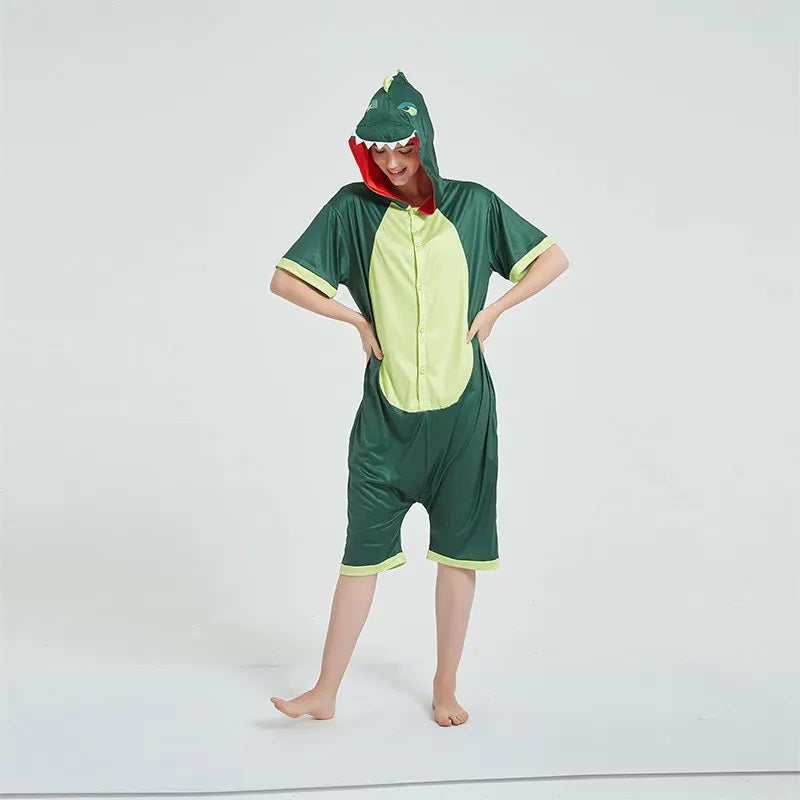 Toy Farm Unisex Animal Summer Pyjamas - Green Dinosaur Adult Summer Onesie (Book-week / Nightwear / Halloween / Pyjama Days)