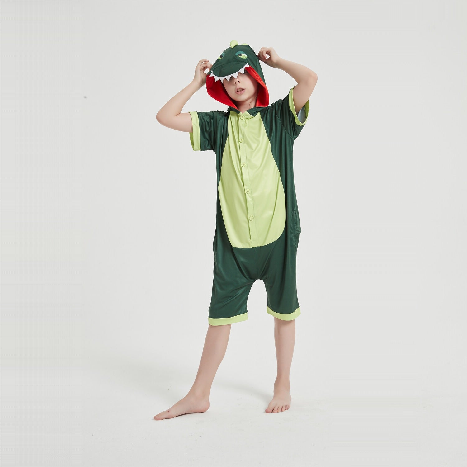 Toy Farm Unisex Animal Summer Pyjamas - Green Dinosaur Kids Summer Onesie (Book-week / Nightwear / Halloween / Pyjama Days)