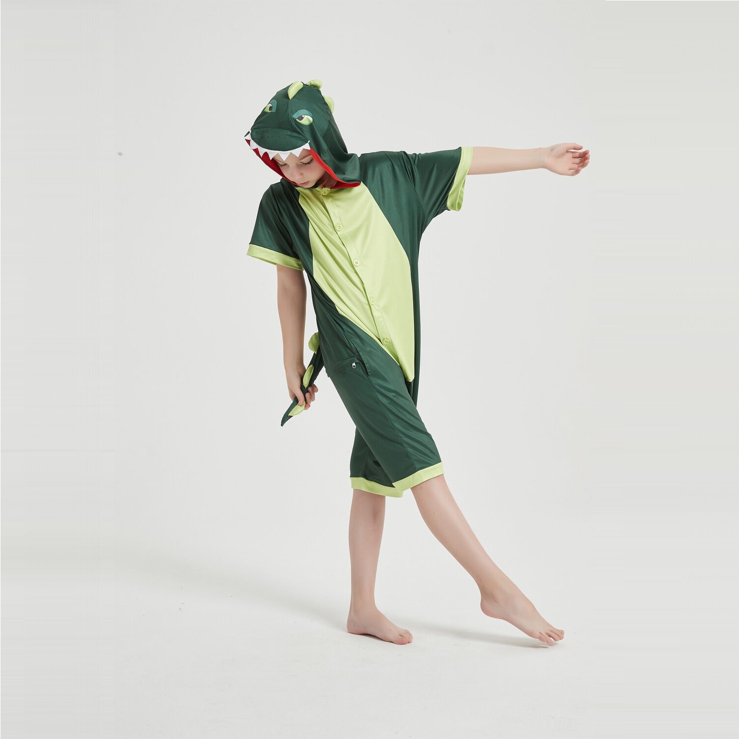 Toy Farm Unisex Animal Summer Pyjamas - Green Dinosaur Kids Summer Onesie (Book-week / Nightwear / Halloween / Pyjama Days)