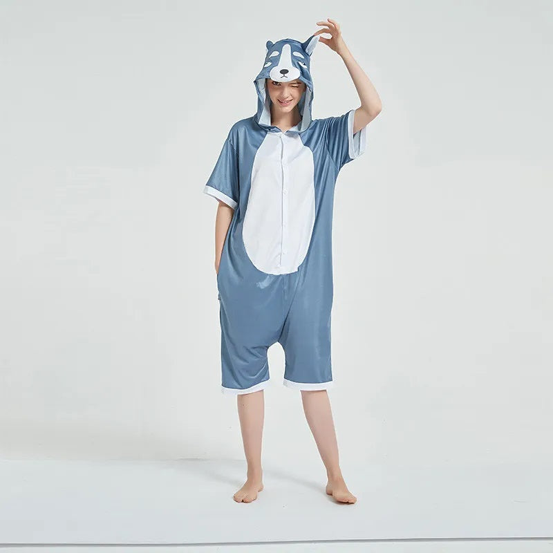 Toy Farm Unisex Animal Summer Pyjamas - Grey Husky Dog Adult Summer Onesie (Book-week / Nightwear / Halloween / Pyjama Days)