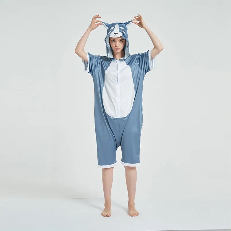 Toy Farm Unisex Animal Summer Pyjamas - Grey Husky Dog Adult Summer Onesie (Book-week / Nightwear / Halloween / Pyjama Days)