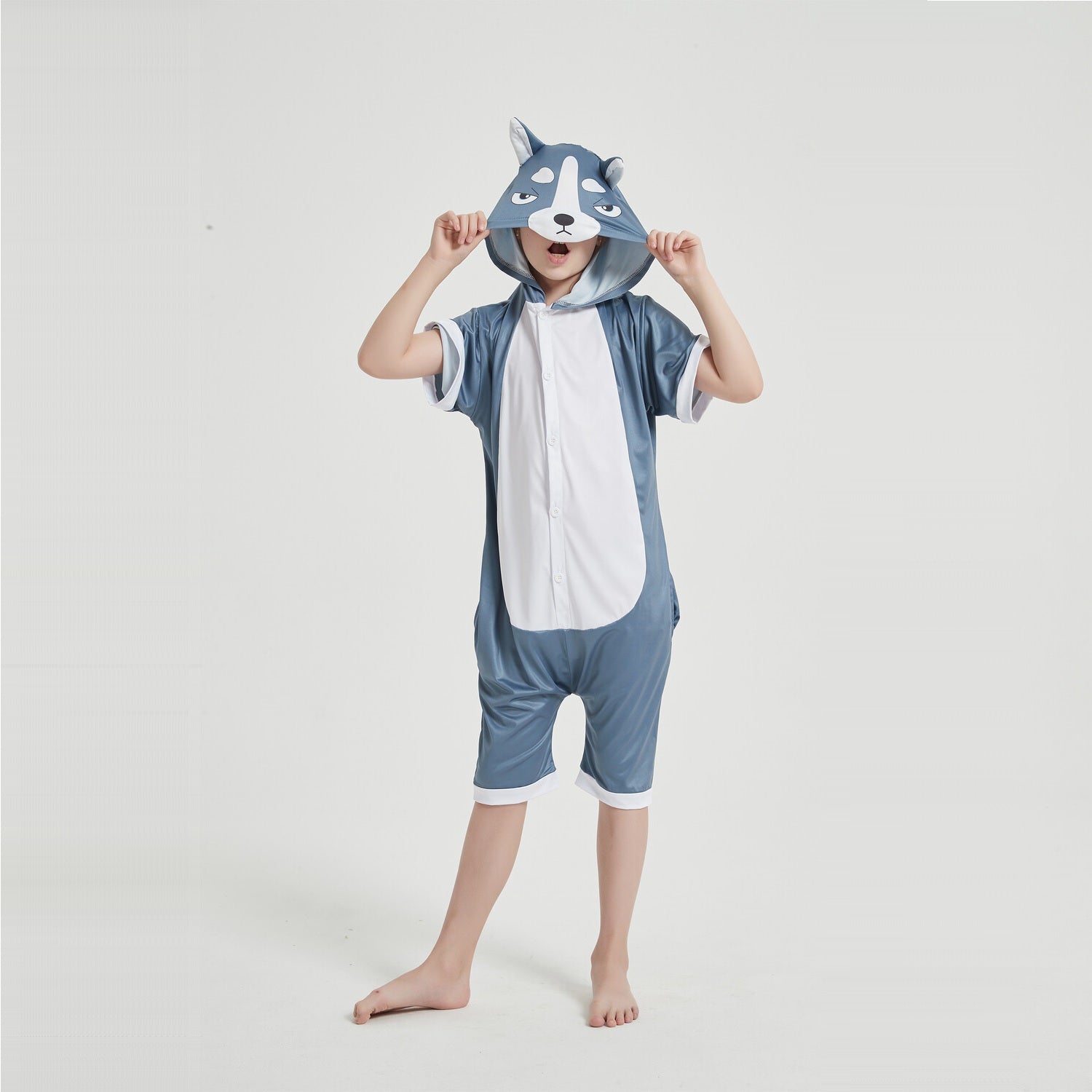 Toy Farm Unisex Animal Summer Pyjamas - Grey Husky Dog Kids Summer Onesie (Book-week / Nightwear / Halloween / Pyjama Days)