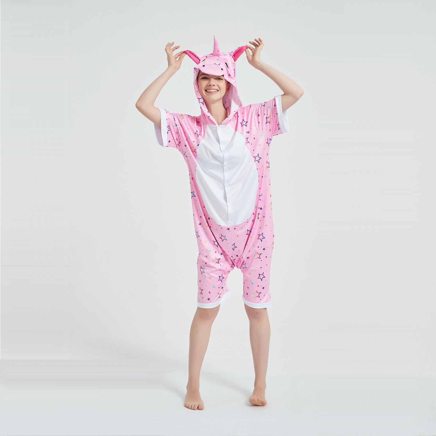 Toy Farm Unisex Animal Summer Pyjamas - Pink Star Unicorn Adult Summer Onesie (Book-week / Nightwear / Halloween / Pyjama Days)