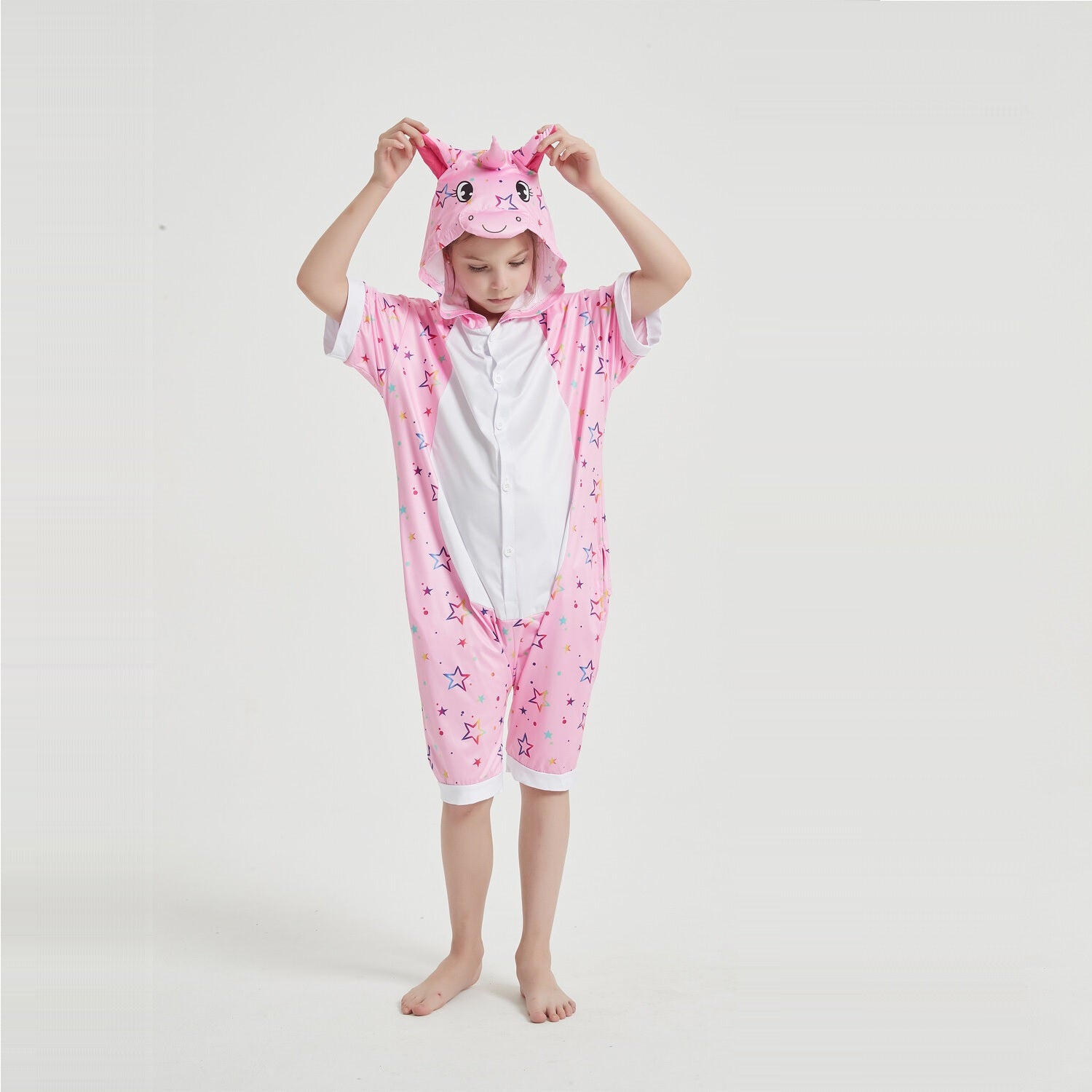 Toy Farm Unisex Animal Summer Pyjamas - Pink Star Unicorn Kids Summer Onesie (Book-week / Nightwear / Halloween / Pyjama Days)