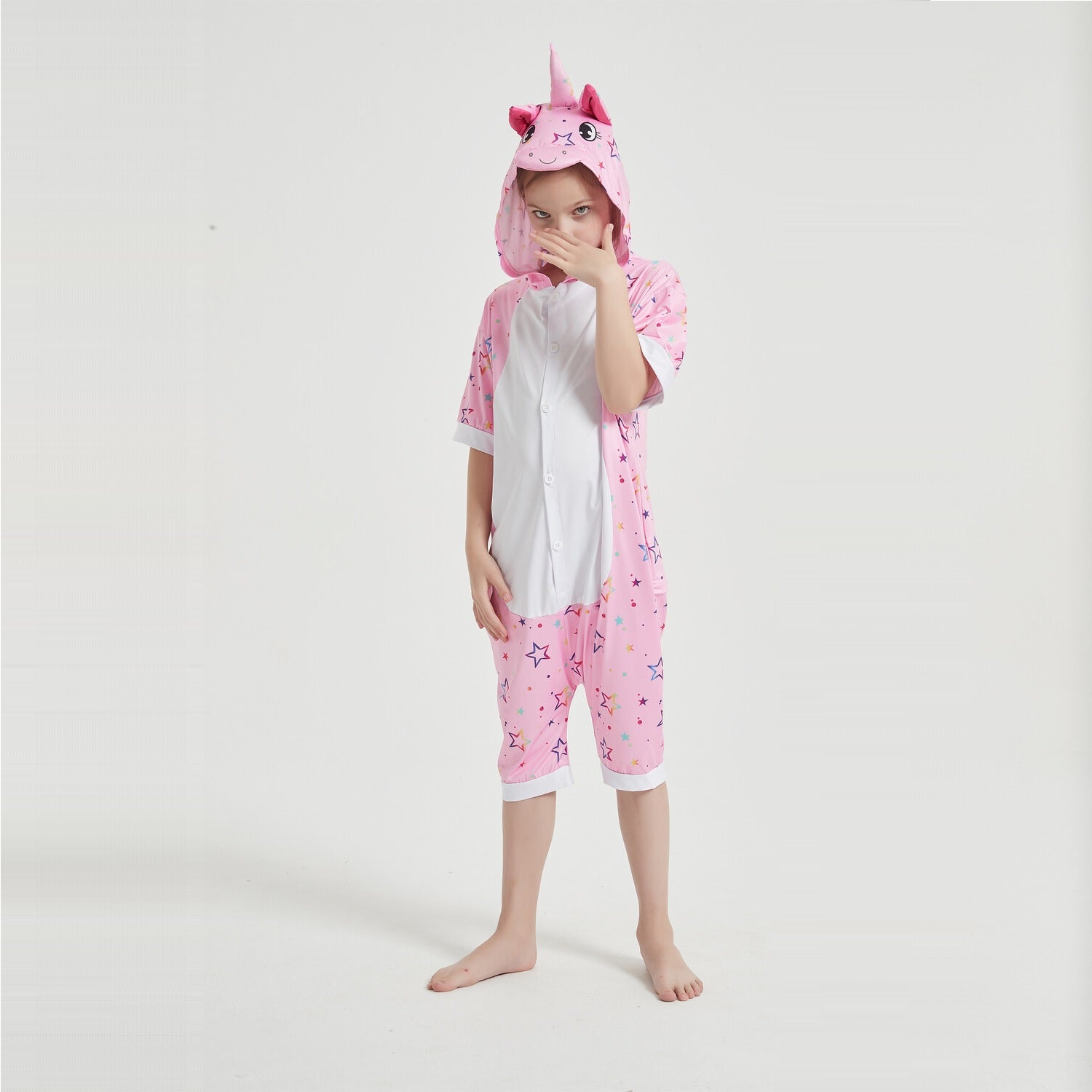 Toy Farm Unisex Animal Summer Pyjamas - Pink Star Unicorn Kids Summer Onesie (Book-week / Nightwear / Halloween / Pyjama Days)