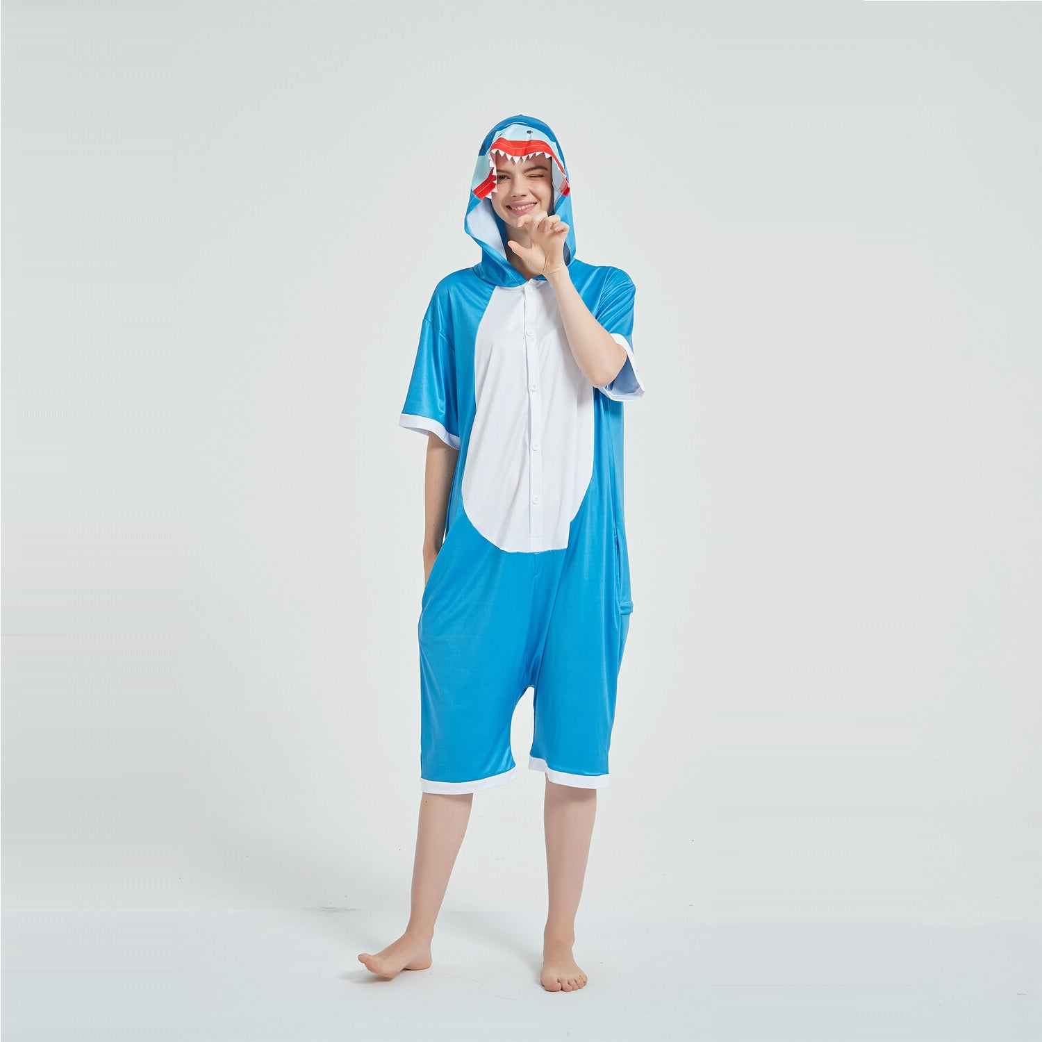 Toy Farm Unisex Animal Summer Pyjamas - Shark Adult Summer Onesie (Book-week / Nightwear / Halloween / Pyjama Days)