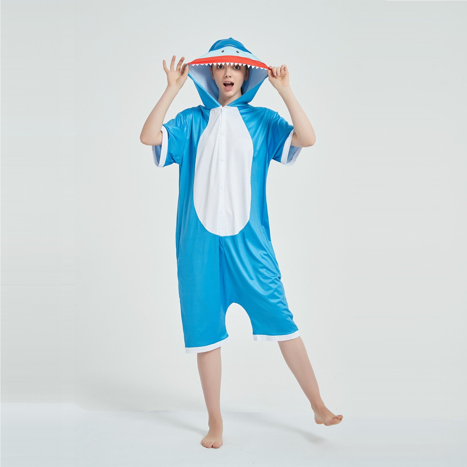 Toy Farm Unisex Animal Summer Pyjamas - Shark Adult Summer Onesie (Book-week / Nightwear / Halloween / Pyjama Days)