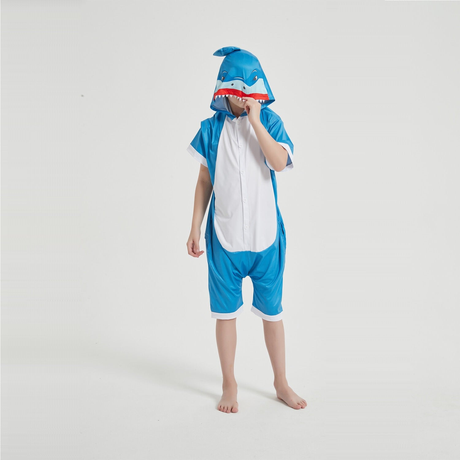 Toy Farm Unisex Animal Summer Pyjamas - Shark Kids Summer Onesie (Book-week / Nightwear / Halloween / Pyjama Days)