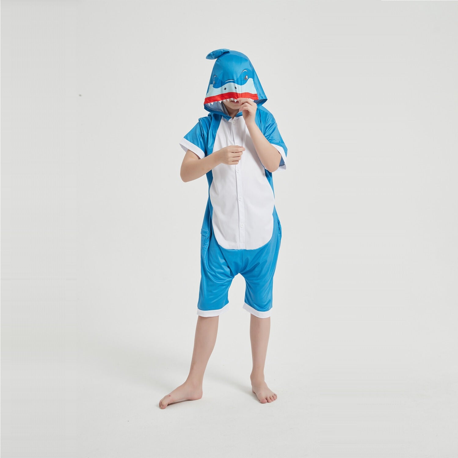 Toy Farm Unisex Animal Summer Pyjamas - Shark Kids Summer Onesie (Book-week / Nightwear / Halloween / Pyjama Days)