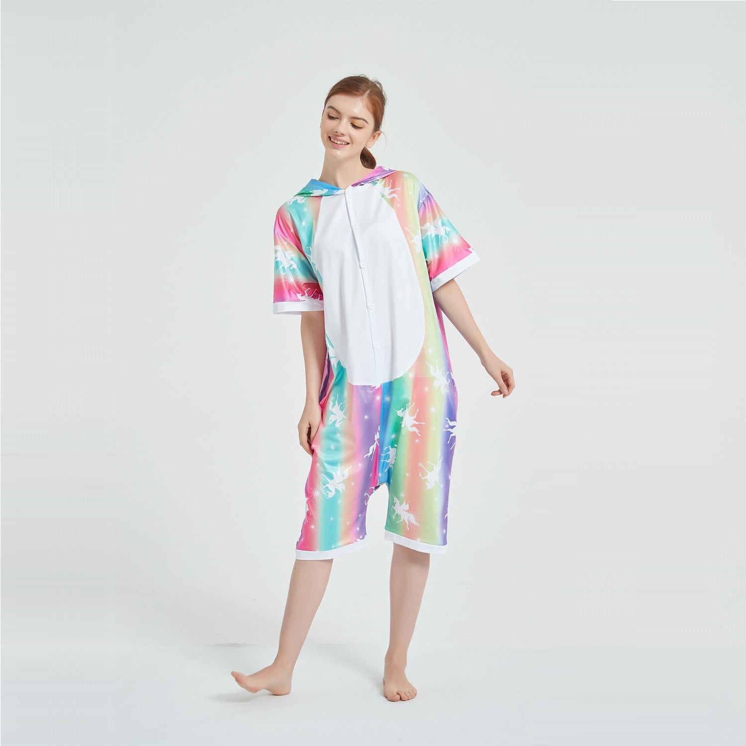 Toy Farm Unisex Animal Summer Pyjamas - Rainbow Stripes Unicorn Adult Summer Onesie (Book-week / Nightwear / Halloween / Pyjama Days)