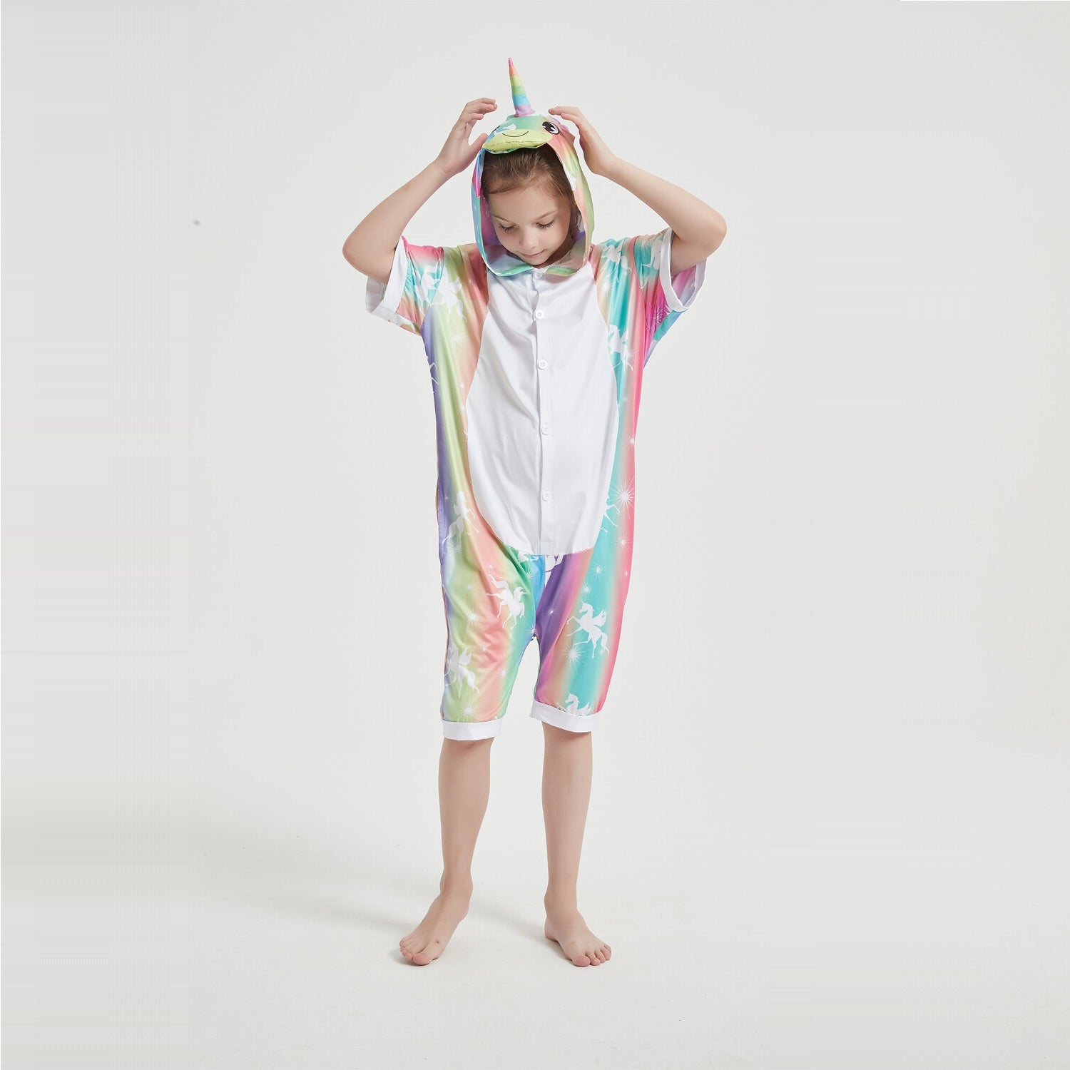 Toy Farm Unisex Animal Summer Pyjamas - Rainbow Stripes Unicorn Kids Summer Onesie (Book-week / Nightwear / Halloween / Pyjama Days)