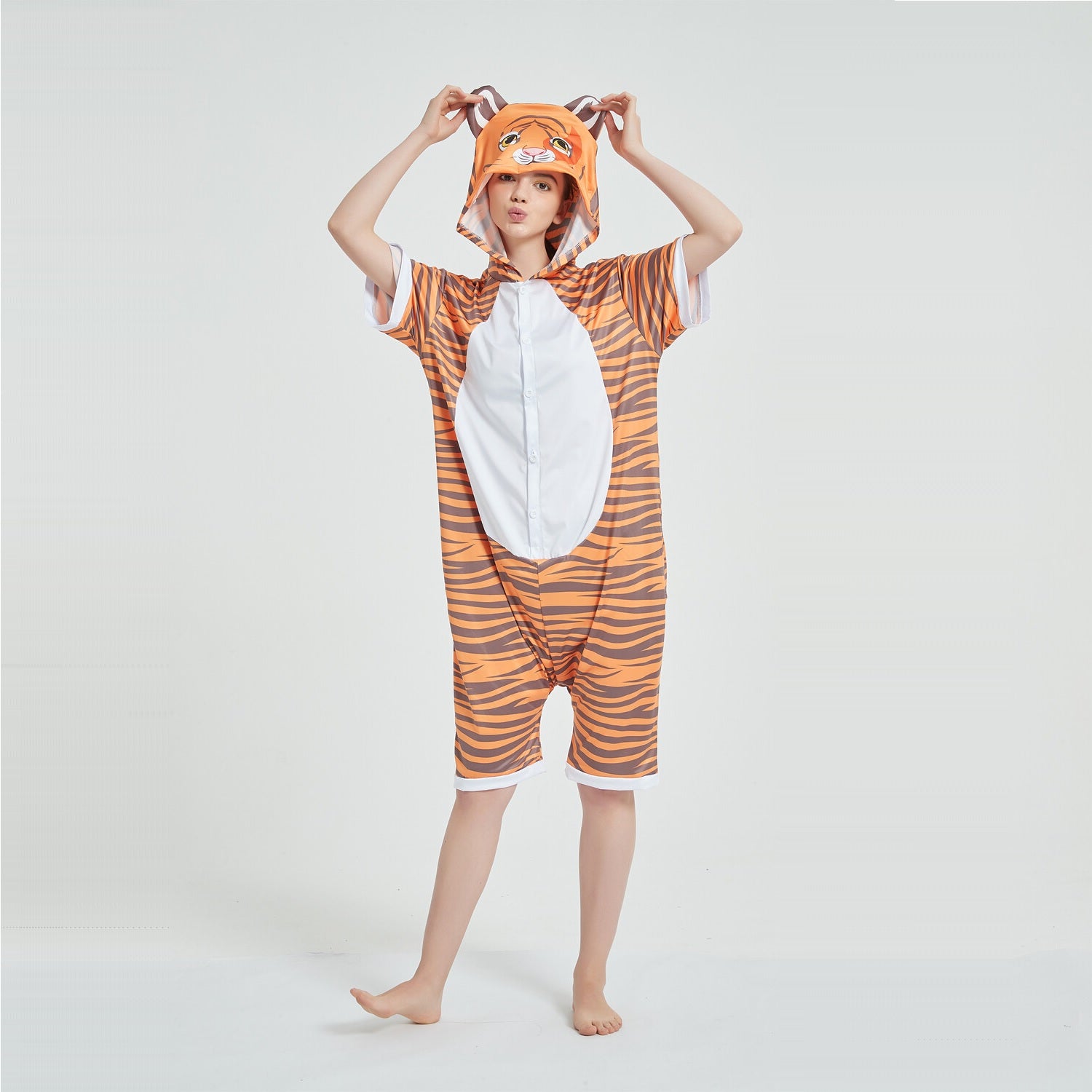Toy Farm Unisex Animal Summer Pyjamas - Tiger Adult Summer Onesie (Book-week / Nightwear / Halloween / Pyjama Days)