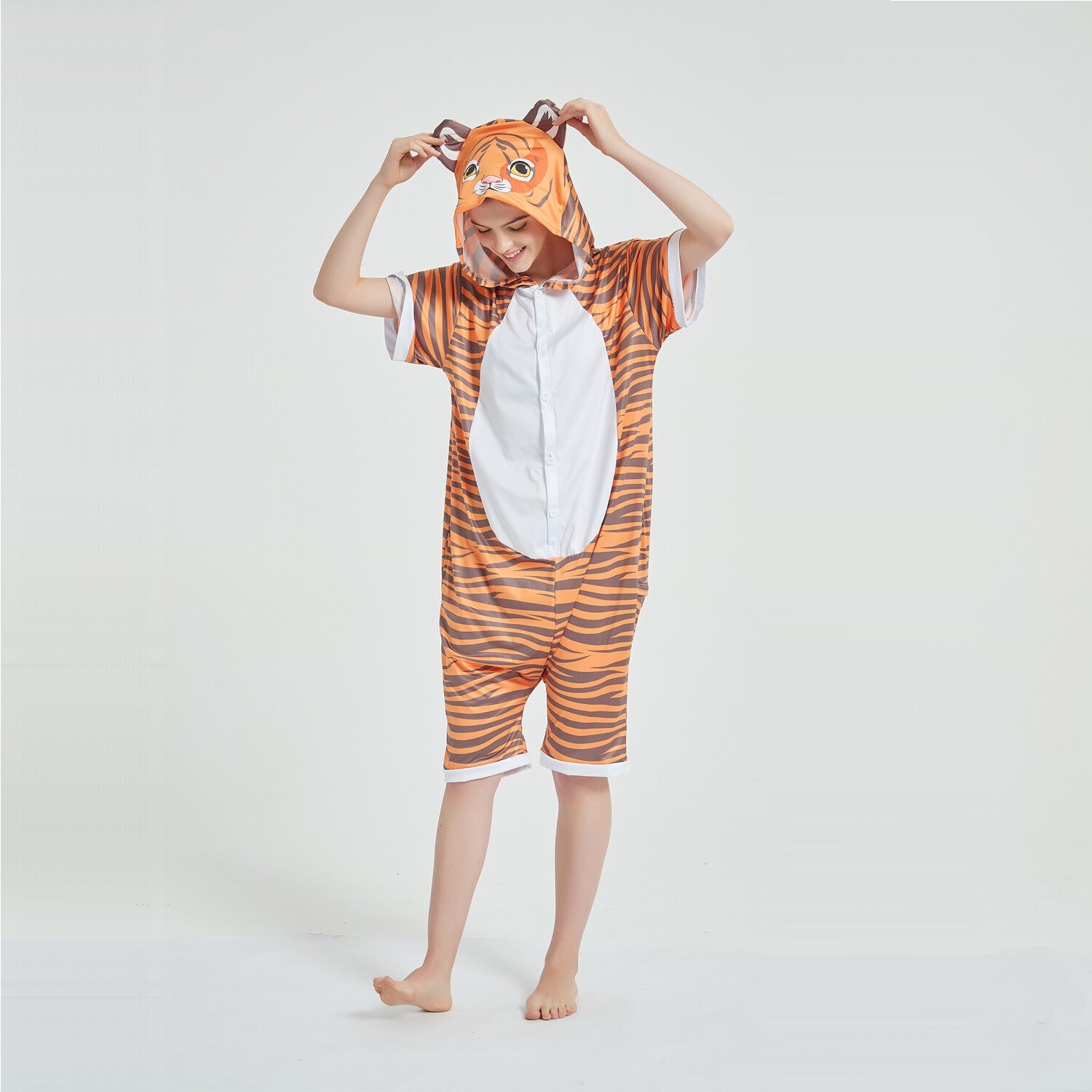 Toy Farm Unisex Animal Summer Pyjamas - Tiger Adult Summer Onesie (Book-week / Nightwear / Halloween / Pyjama Days)