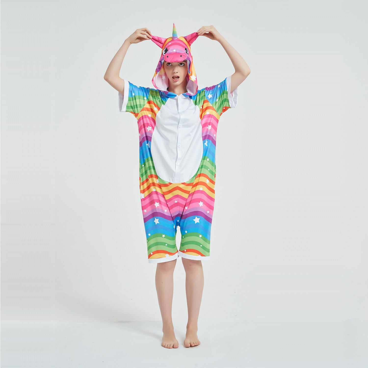 Toy Farm Unisex Animal Summer Pyjamas - Rainbow Waves Unicorn Adult Summer Onesie (Book-week / Nightwear / Halloween / Pyjama Days)