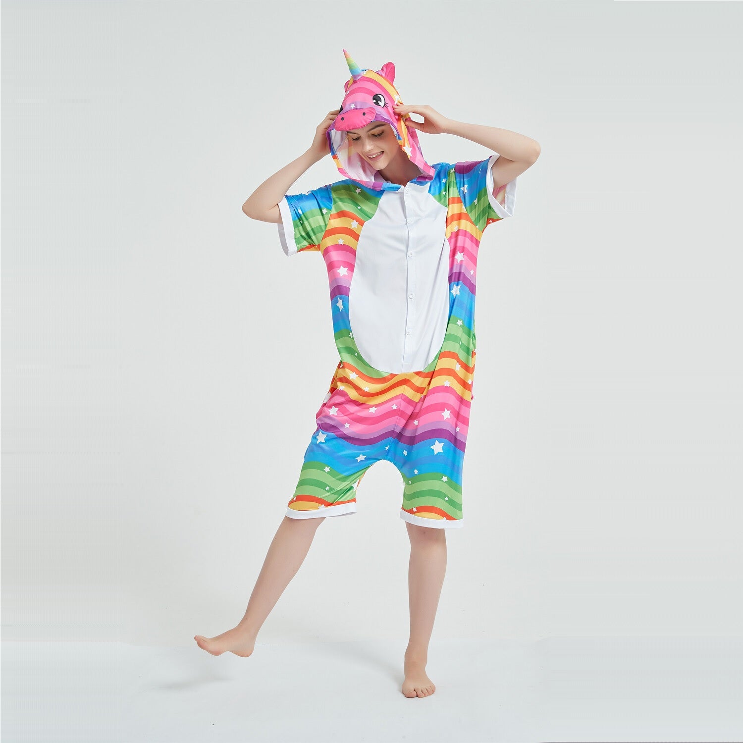 Toy Farm Unisex Animal Summer Pyjamas - Rainbow Waves Unicorn Adult Summer Onesie (Book-week / Nightwear / Halloween / Pyjama Days)