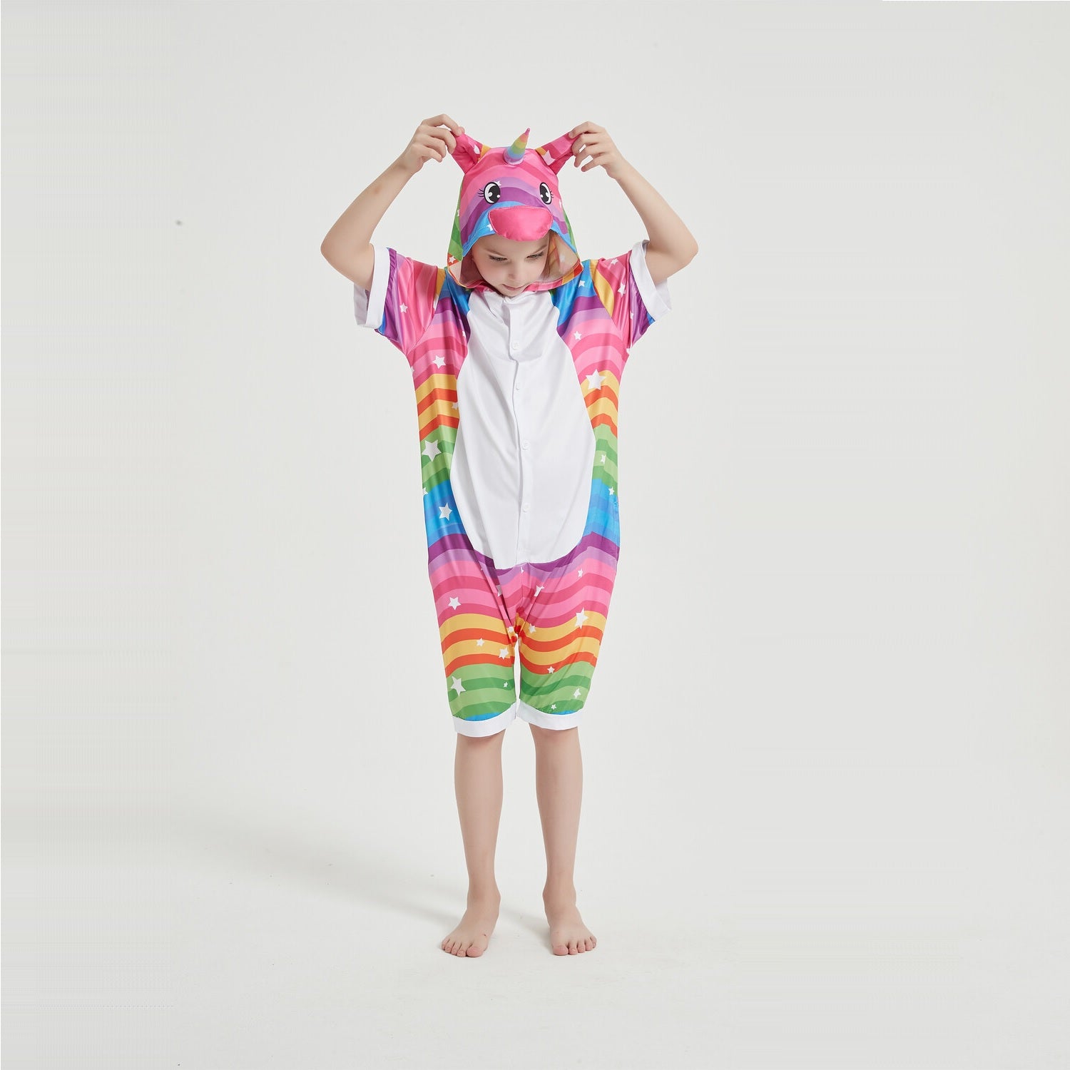 Toy Farm Unisex Animal Summer Pyjamas - Rainbow Waves Unicorn Kids Summer Onesie (Book-week / Nightwear / Halloween / Pyjama Days)