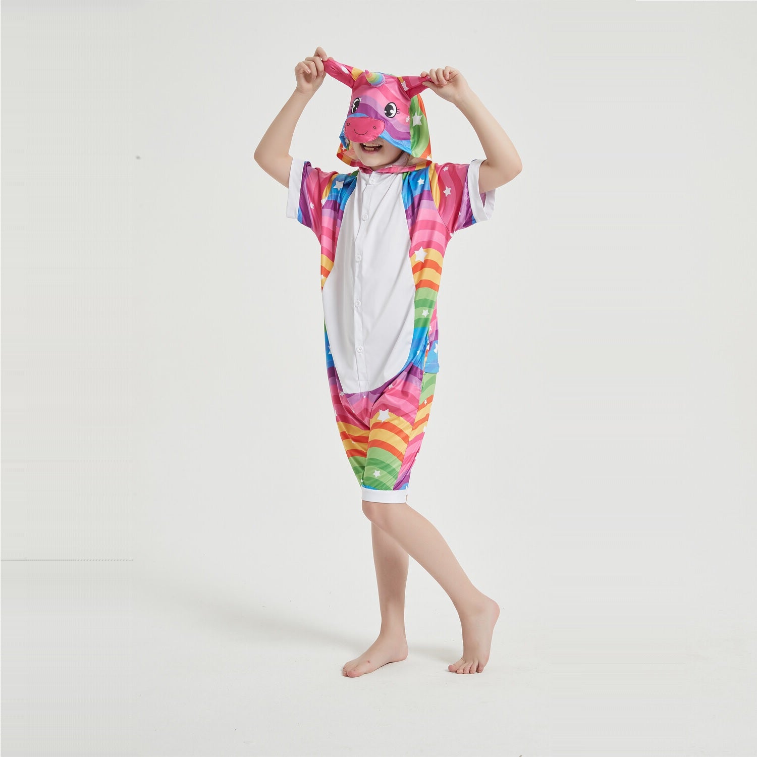 Toy Farm Unisex Animal Summer Pyjamas - Rainbow Waves Unicorn Kids Summer Onesie (Book-week / Nightwear / Halloween / Pyjama Days)
