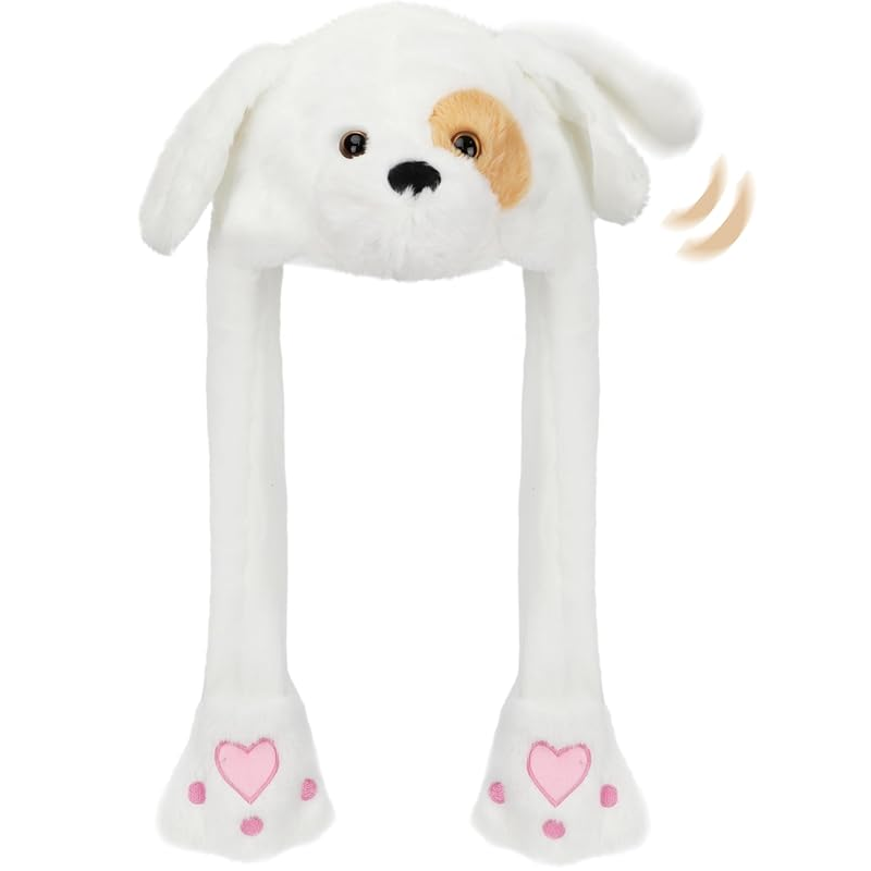 Cute Movable / Jumping / Dancing - Ear White Puppy Funny Hat With LED Light