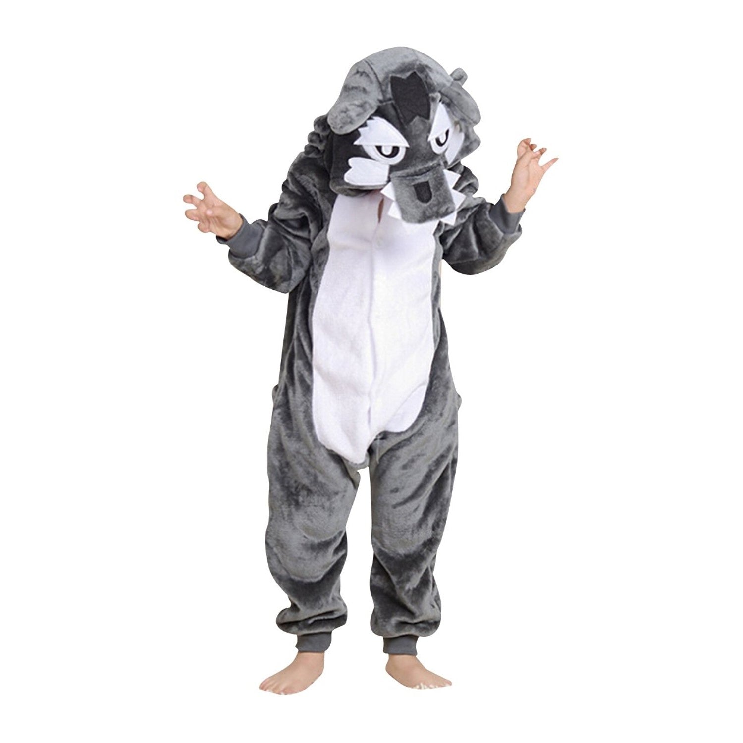 Toy Farm Unisex Animal Pyjamas - Grey Wolf Kids Onesie (Cosplay / Nightwear / Halloween / Carnival / Novelty Costume)