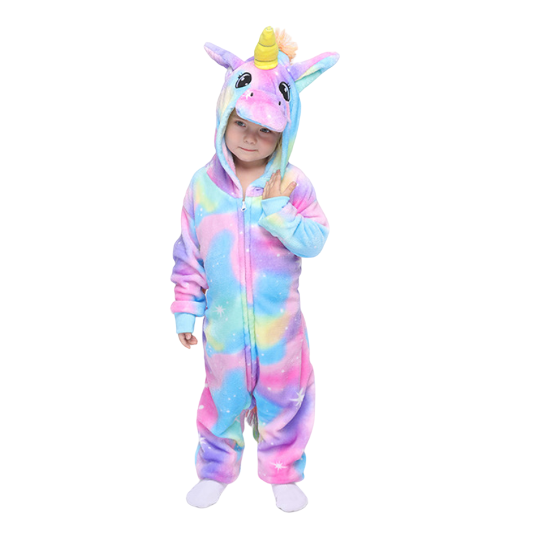 Toy Farm Unisex Animal Pyjamas - Rainbow Unicorn with Sparkling Stars Baby Onesie (Cosplay / Nightwear / Halloween / Carnival / Novelty Costume)