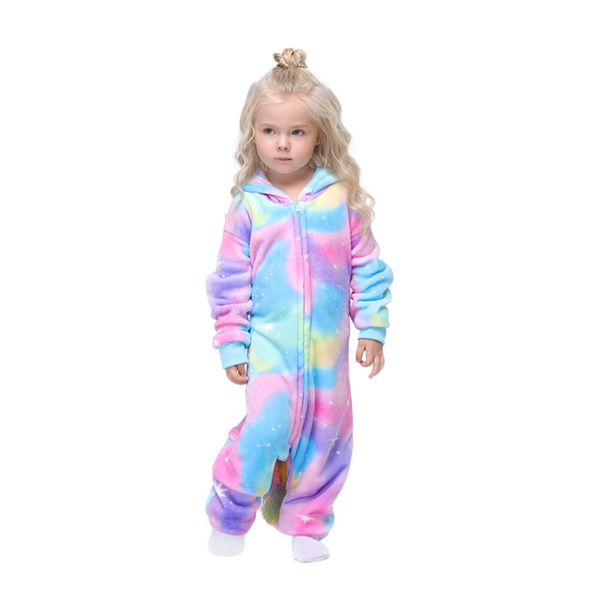 Toy Farm Unisex Animal Pyjamas - Rainbow Unicorn with Sparkling Stars Baby Onesie (Cosplay / Nightwear / Halloween / Carnival / Novelty Costume)