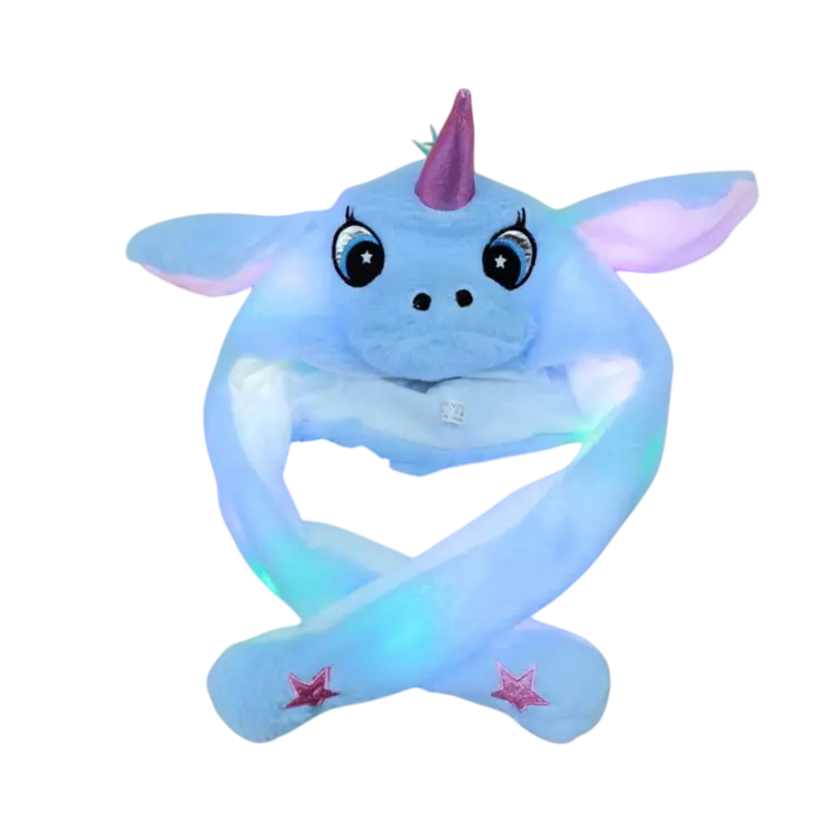 Cute Movable / Jumping / Dancing - Ear Blue Unicorn Funny Hat With LED Light