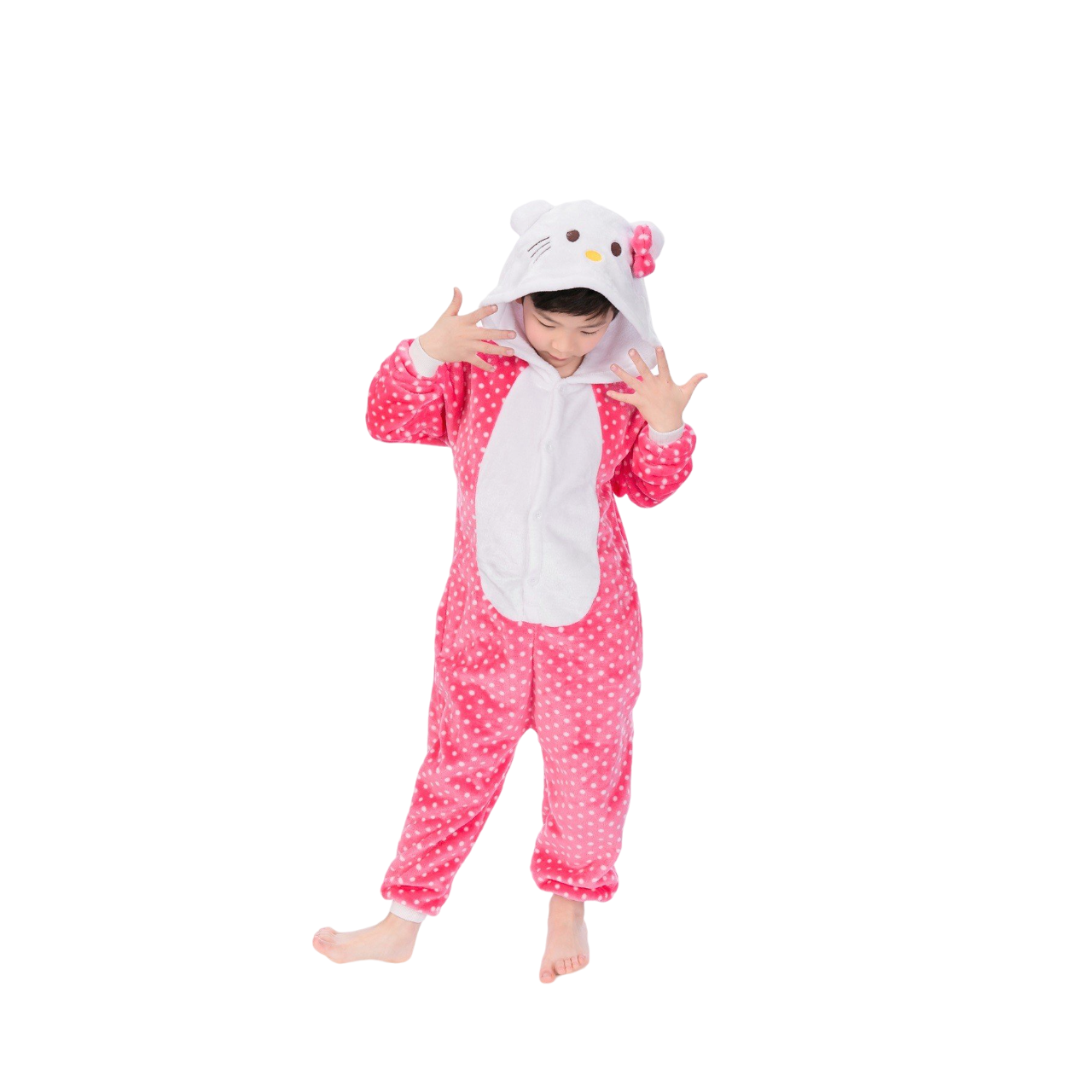 Toy Farm Unisex Animal Pyjamas - Dotted Pink Hello Kitty Kid Onesie (Cosplay / Nightwear / Halloween / Carnival / Novelty Costume)