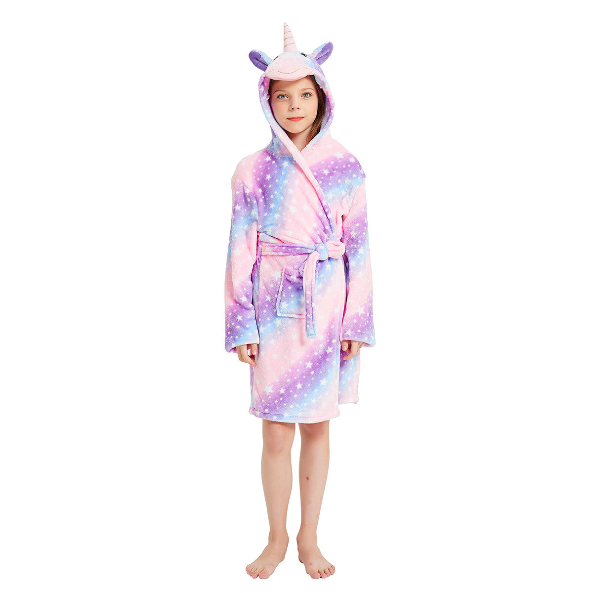 Toy Farm Dressing Gown - Purple Galaxy Striped Unicorn Kids Bathrobe