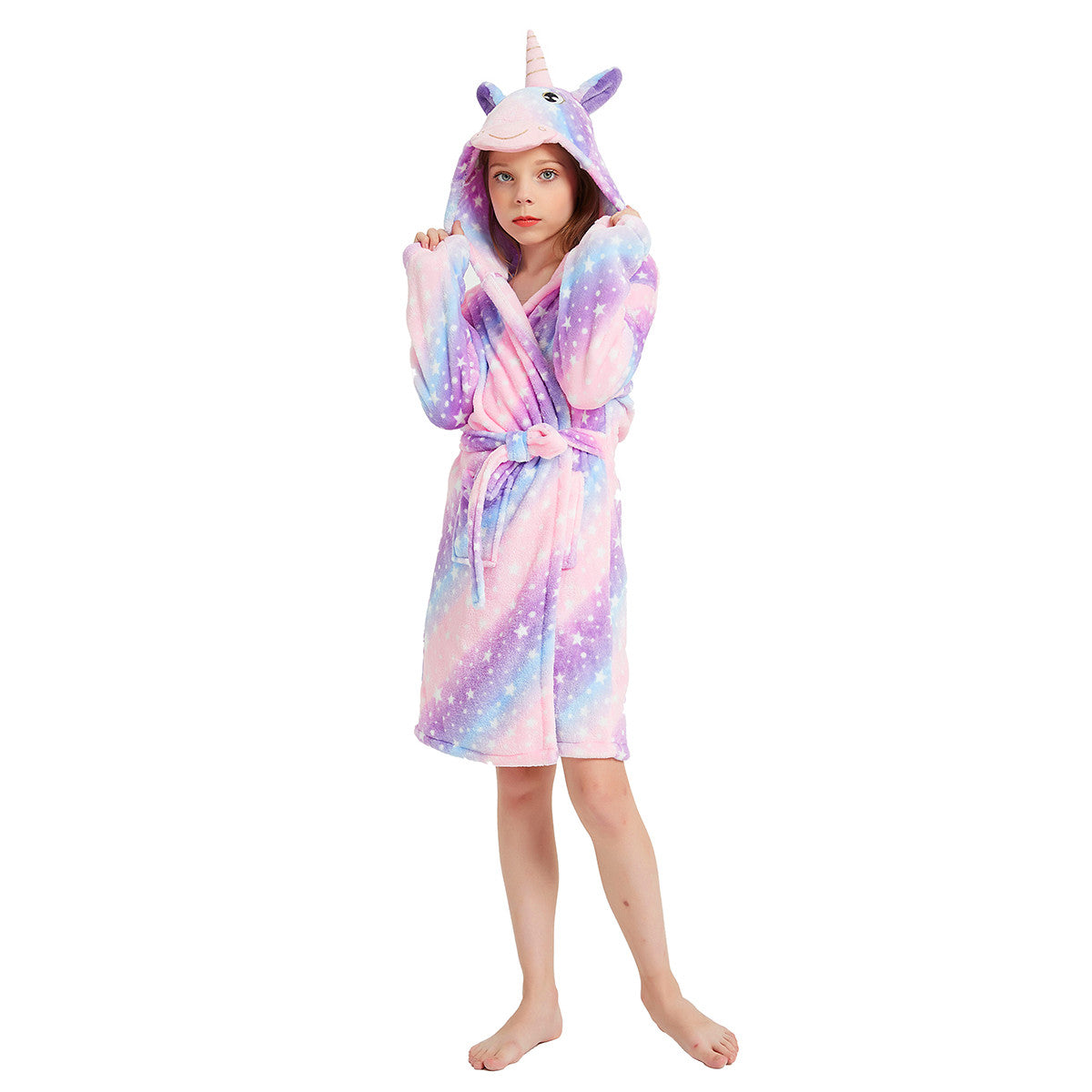 Toy Farm Dressing Gown - Purple Galaxy Striped Unicorn Kids Bathrobe