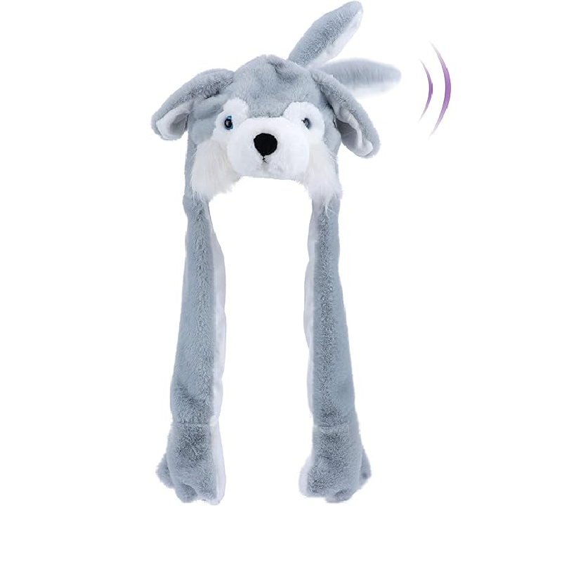 Cute Movable / Jumping / Dancing - Ear Grey Husky Dog Funny Hat With LED Light