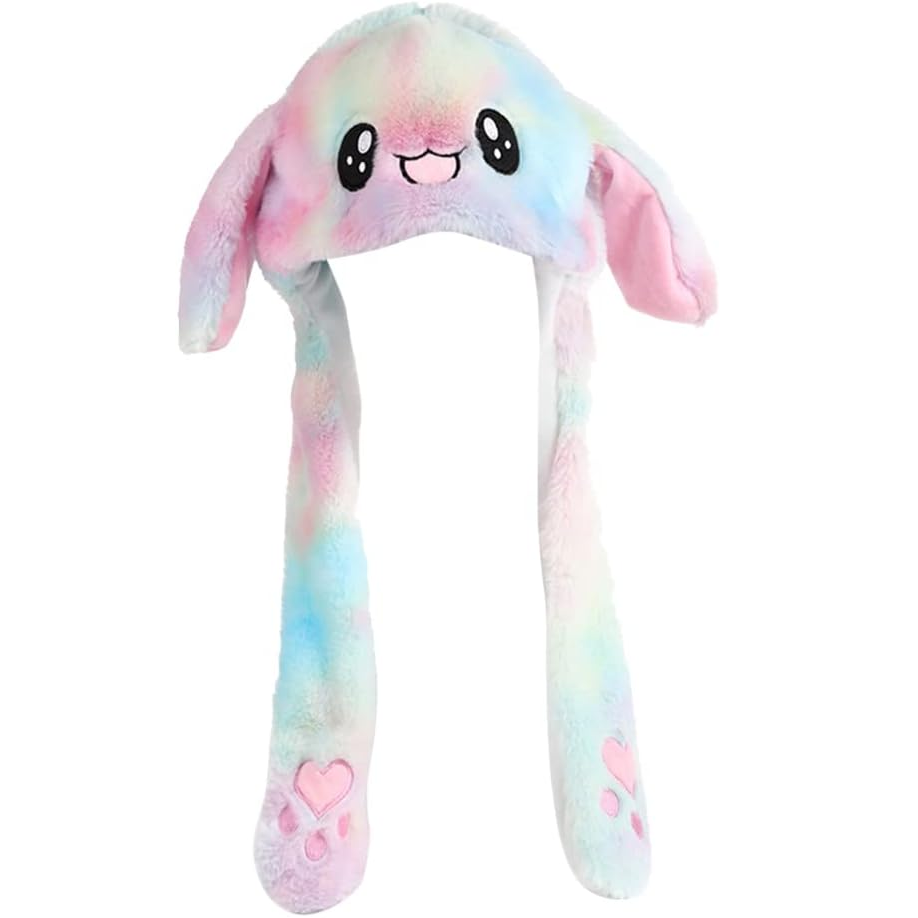 Cute Movable / Jumping / Dancing - Ear Pastel Rainbow Bunny Funny Hat With LED Light