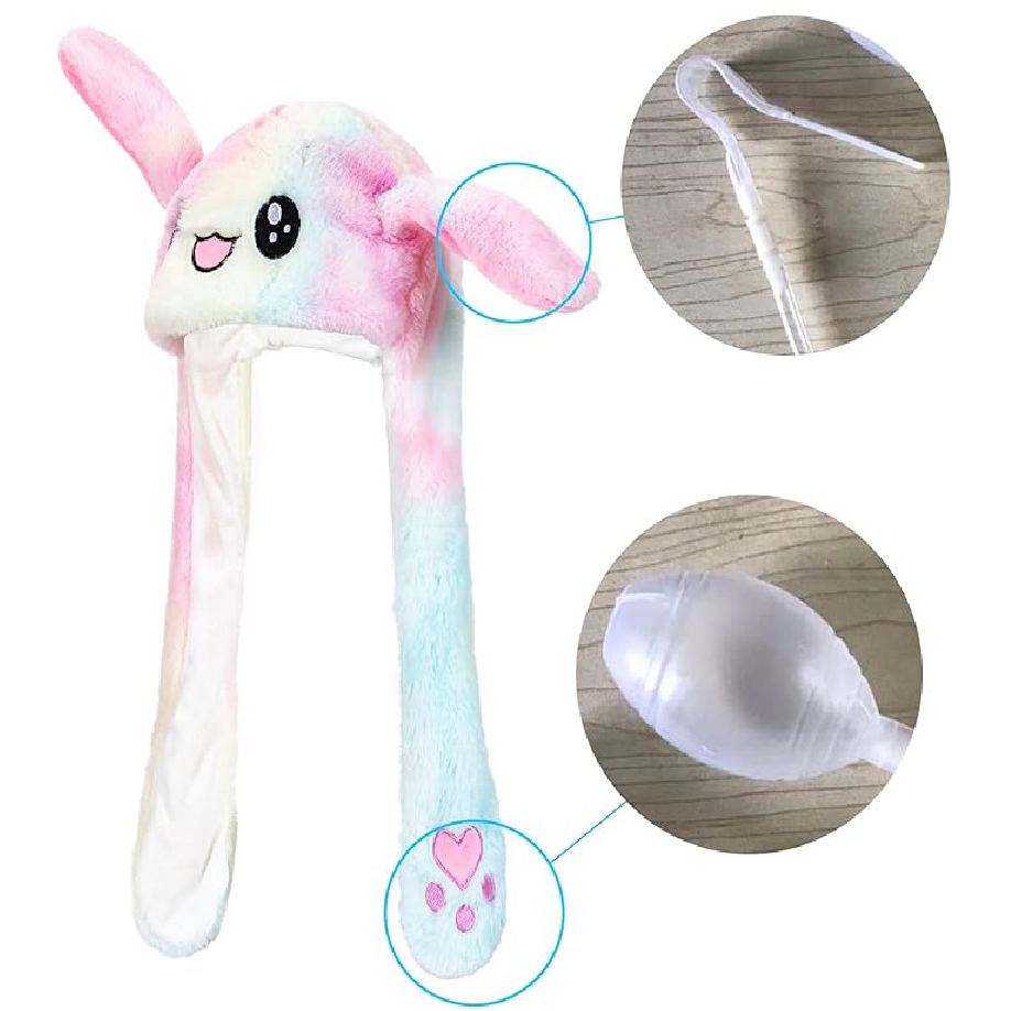 Cute Movable / Jumping / Dancing - Ear Pastel Rainbow Bunny Funny Hat With LED Light