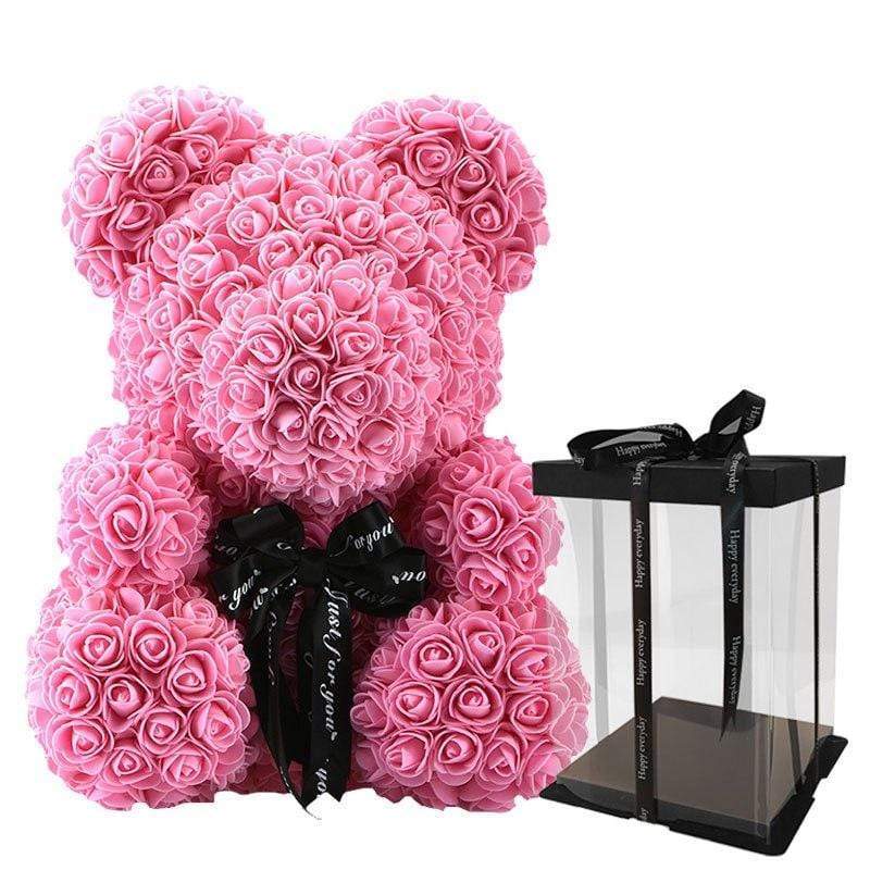 Gorgeous Pink Rose Teddy Bear with LED Light and Gift Box - 40cm
