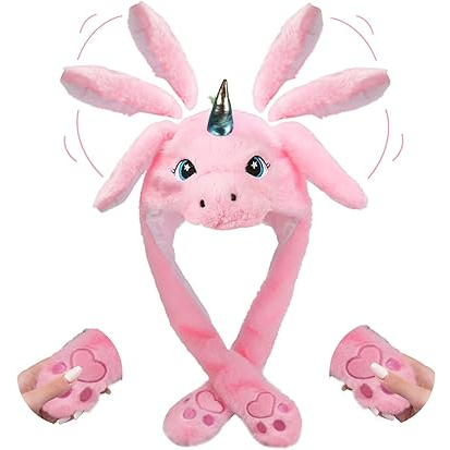 Cute Movable / Jumping / Dancing - Ear Pink Unicorn Funny Hat With LED Light