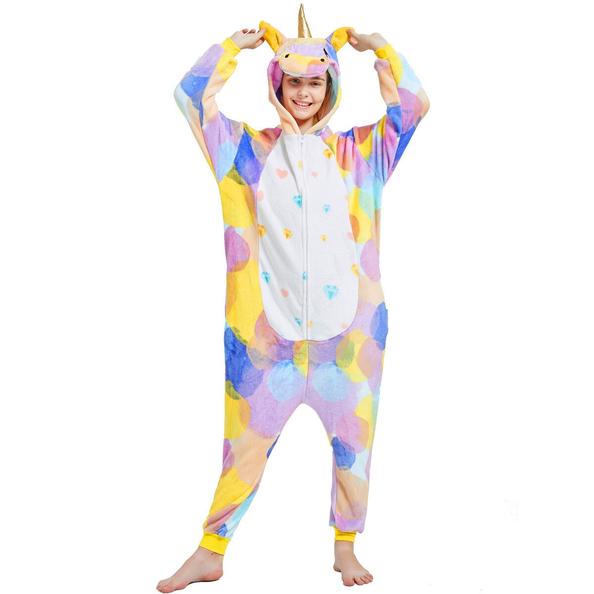 Toy Farm Unisex Animal Pyjamas - Rainbow Circles Unicorn Adult Onesie (Cosplay / Nightwear / Halloween / Carnival / Novelty Costume)