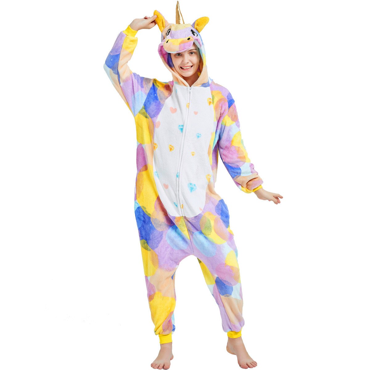 Toy Farm Unisex Animal Pyjamas - Rainbow Circles Unicorn Adult Onesie (Cosplay / Nightwear / Halloween / Carnival / Novelty Costume)