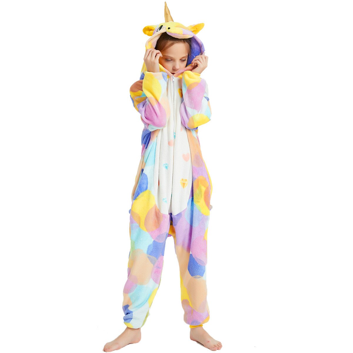 Toy Farm Unisex Animal Pyjamas - Rainbow Circles Unicorn Kids Onesie (Cosplay / Nightwear / Halloween / Carnival / Novelty Costume)