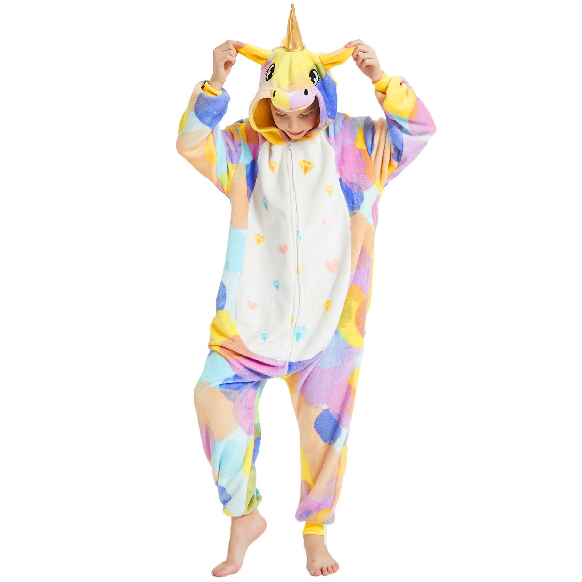 Toy Farm Unisex Animal Pyjamas - Rainbow Circles Unicorn Kids Onesie (Cosplay / Nightwear / Halloween / Carnival / Novelty Costume)