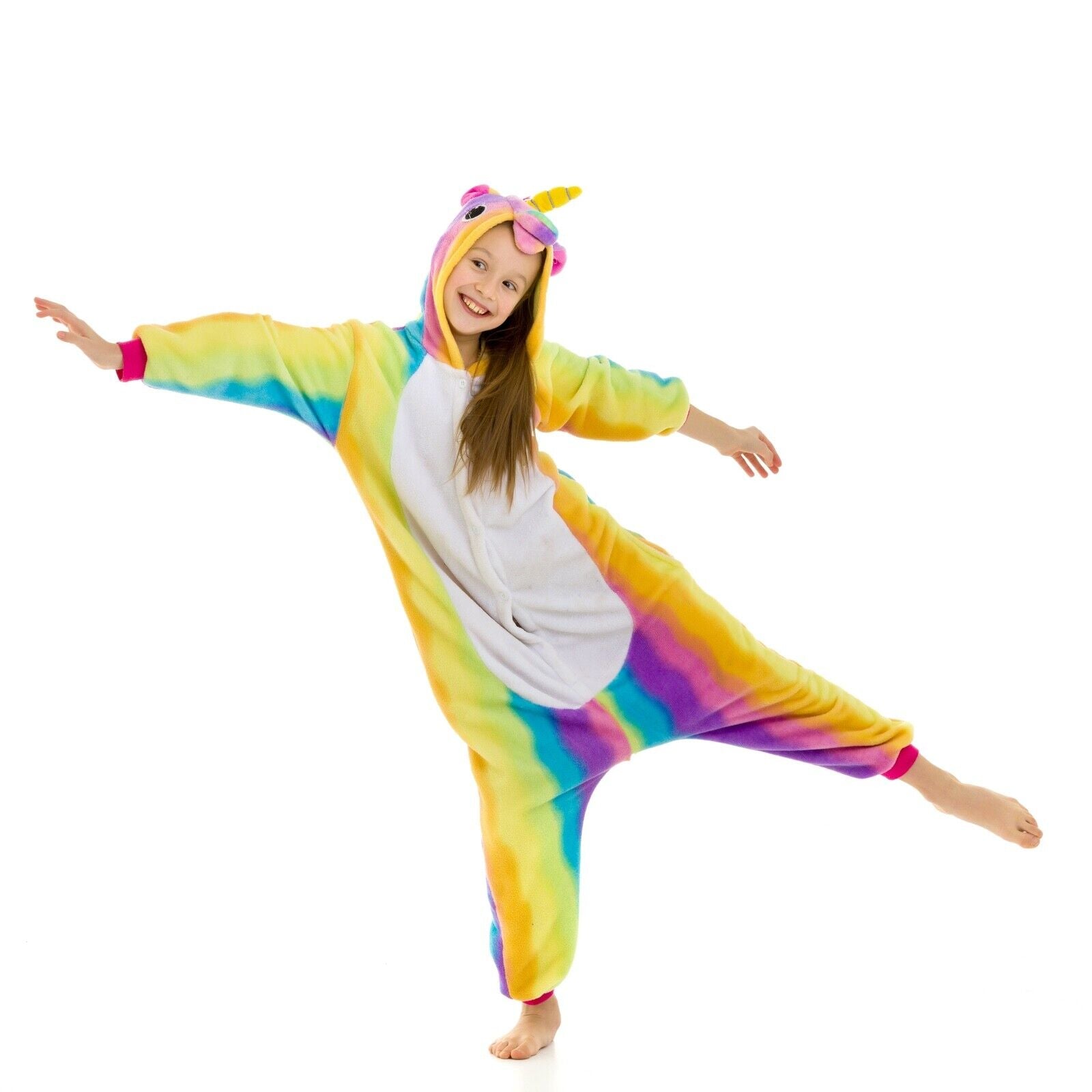 Toy Farm Unisex Animal Pyjamas - Colourful Rainbow Unicorn Kids Onesie (Cosplay / Nightwear / Halloween / Carnival / Novelty Costume)