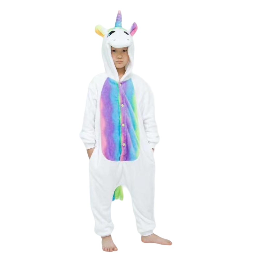 Toy Farm Unisex Animal Pyjamas Cosplay White Unicorn With Rainbow Wings Kids Onesie - Nightwear Halloween Carnival Novelty