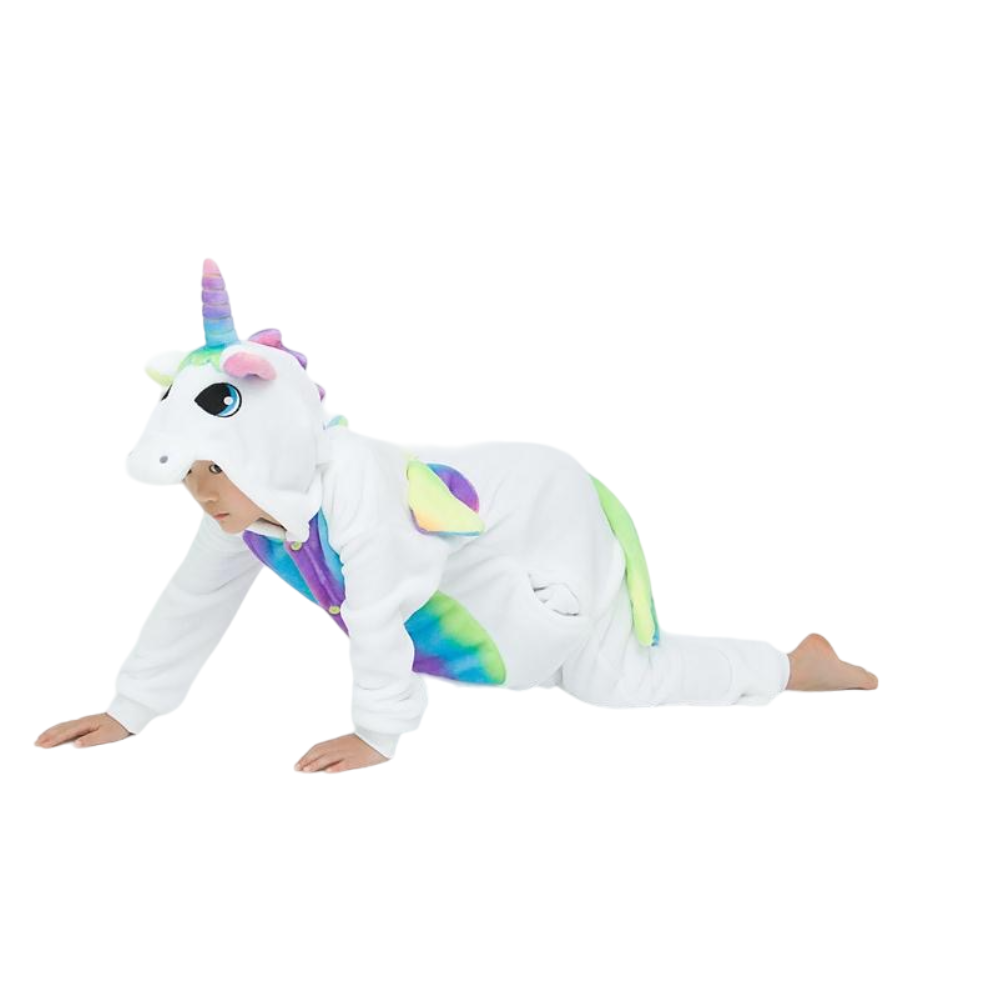 Toy Farm Unisex Animal Pyjamas Cosplay White Unicorn With Rainbow Wings Kids Onesie - Nightwear Halloween Carnival Novelty