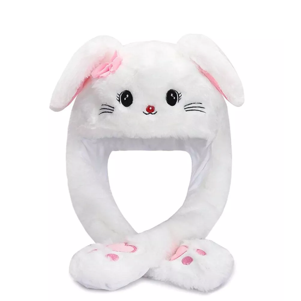 Cute Movable / Jumping / Dancing - Ear White Kitty Cat Funny Hat With LED Light