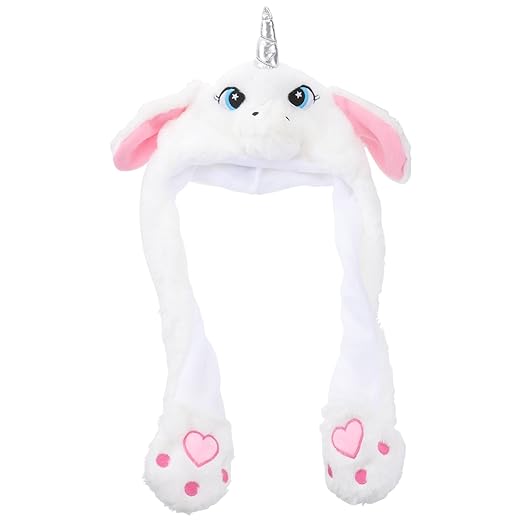 Cute Movable / Jumping / Dancing - Ear White Unicorn Funny Hat With LED Light