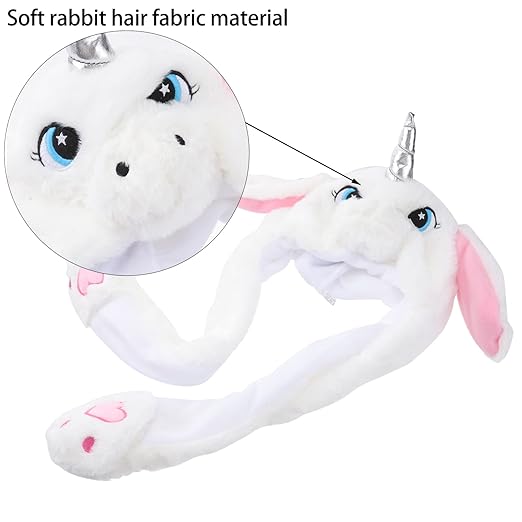 Cute Movable / Jumping / Dancing - Ear White Unicorn Funny Hat With LED Light