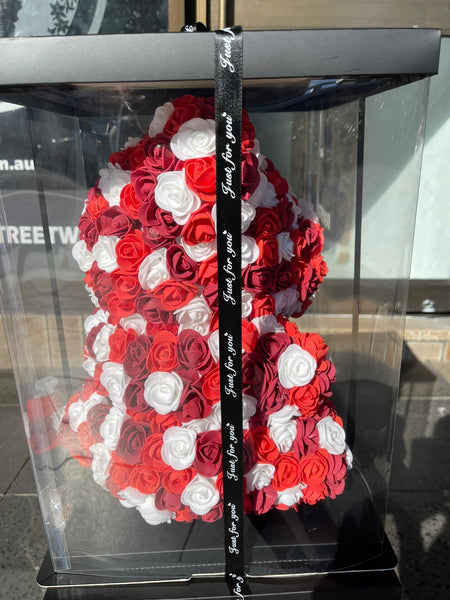 Gorgeous Red n White Rose Teddy Bear with LED Light and Gift Box - 40cm