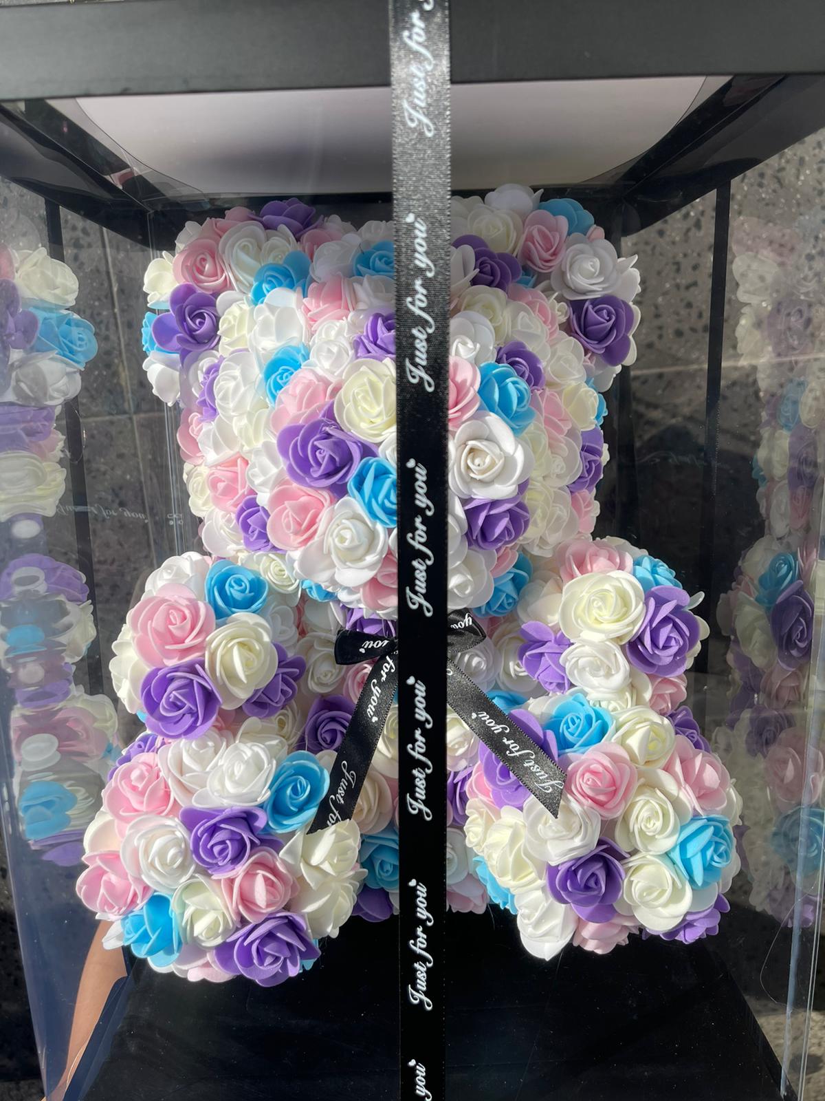 Gorgeous Multi-Colored Rose Teddy Bear with LED Light and Gift Box - 40cm