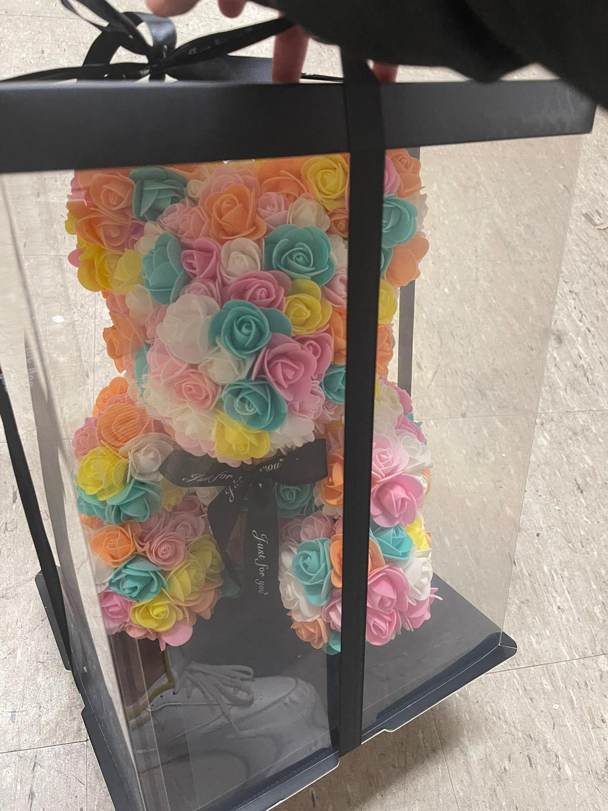 Gorgeous Warm Rainbow Rose Teddy Bear with LED Light and Gift Box - 40cm