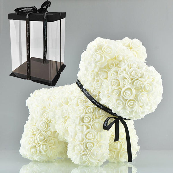 Gorgeous White Rose Puppy with LED Light and Gift Box - 40cm