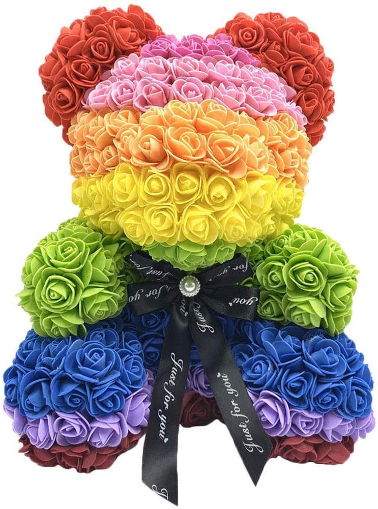 Gorgeous Rainbow Rose Teddy Bear with Gift Box - 25cm